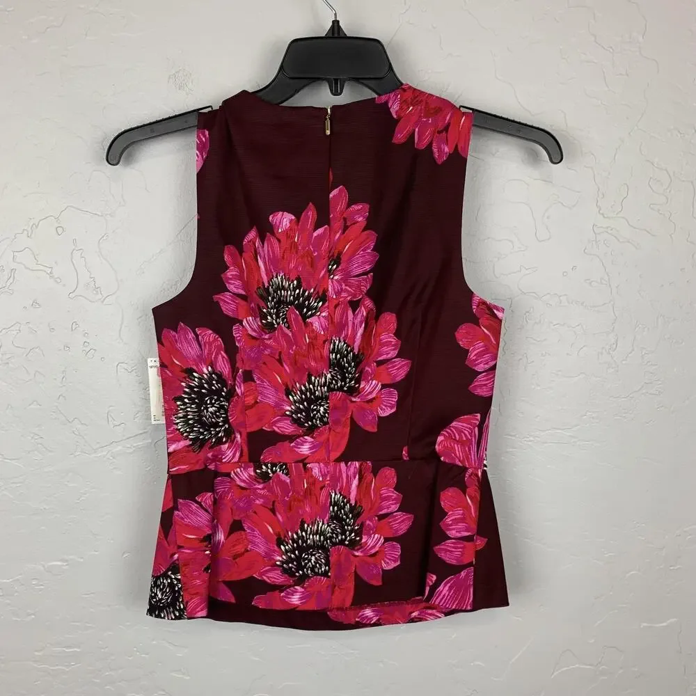 Trina Turk Skirt Set Womens Top 6 Skirt 4 Burgundy Pink Floral Pencil Made USA